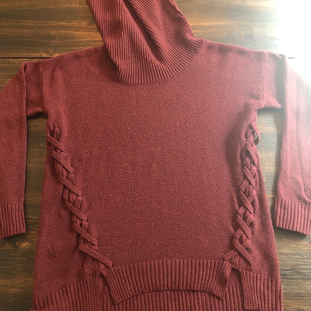Burgundy turtleneck sweater